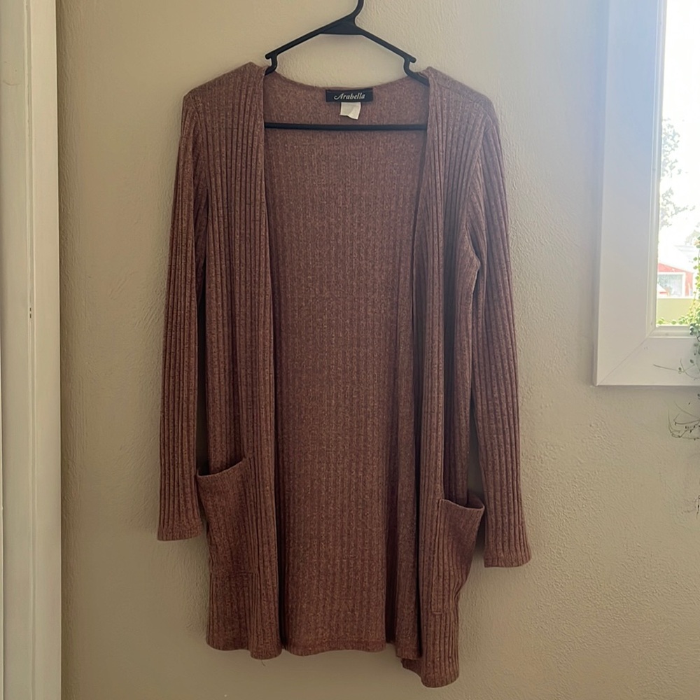 Mauve marled cardigan with pockets